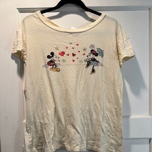 Cream T-Shirt with Rhinestone-clad Mickey and Minnie Mouse Design